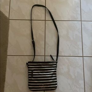Black and white striped Kate Spade Crossbody Bag
